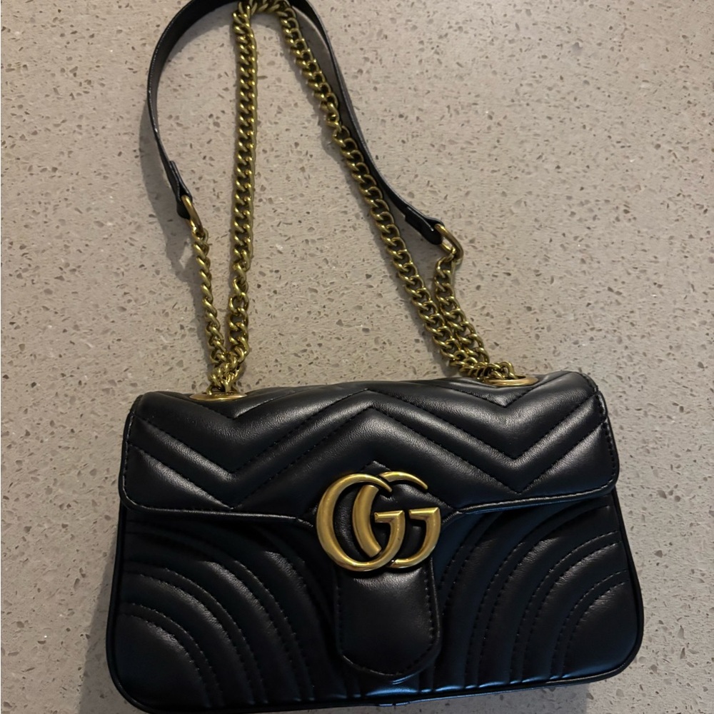 Gucci Black Quilted Leather Bag with Gold Chain